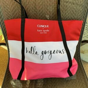 Kate Spade Clinique Red/Pink/White Shopper Tote Bag